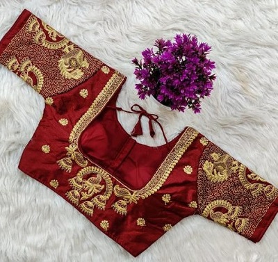 Heavy Embroidery work maroon blouse for silk sarees