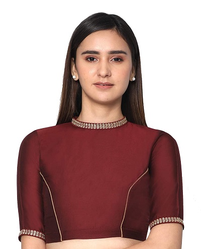 High neck princess cut maroon blouse pattern