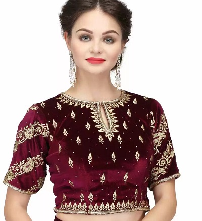 High round neck Embroidered silk blouse
