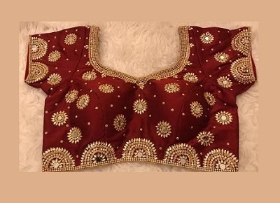 Mirror and sequin work maroon blouse