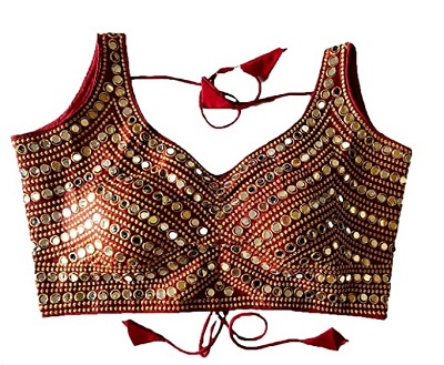 Mirror work sleeveless party wear maroon blouse