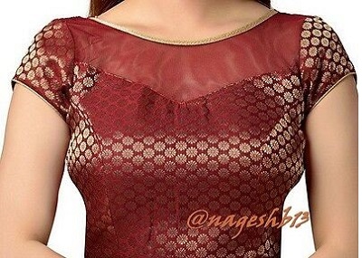 Patch work silk maroon blouse design