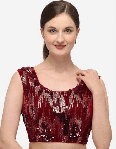 Sequin work party wear maroon blouse design