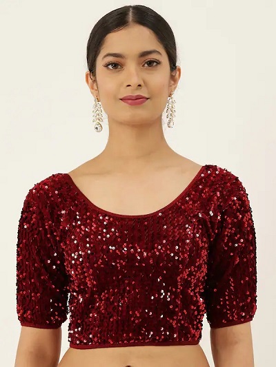 Sequined velvet maroon blouse