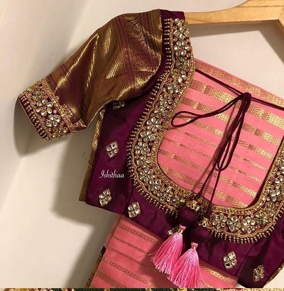 Silk maroon blouse for silk sarees