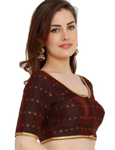 Simple maroon cotton silk blouse design