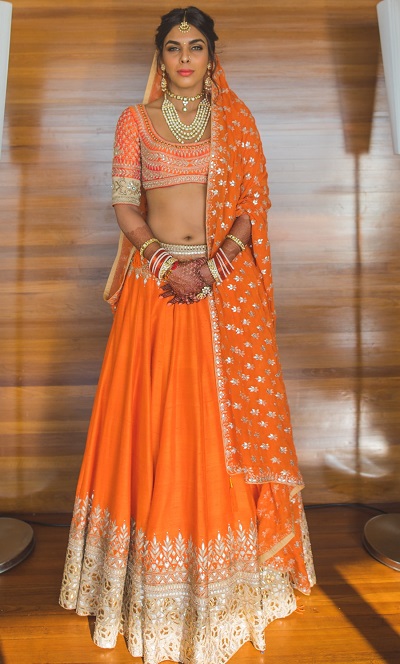 Beautiful Party Wear Orange Silk Lehenga Choli Pattern