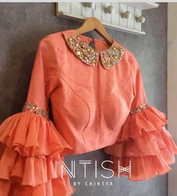 Doubled frilled three fourth blouse design