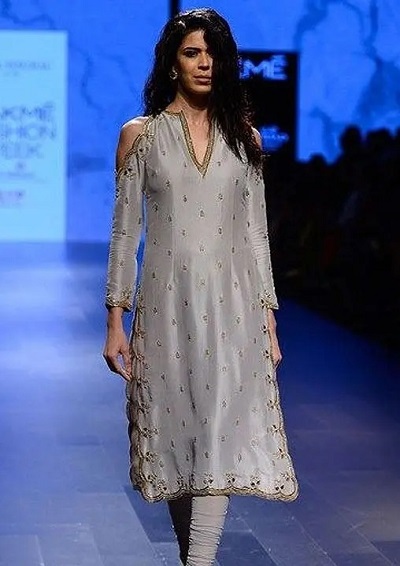 Embroidered party wear Cold shoulder kurta