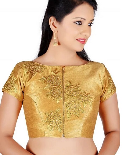 Front zipper embroidered Golden blouse