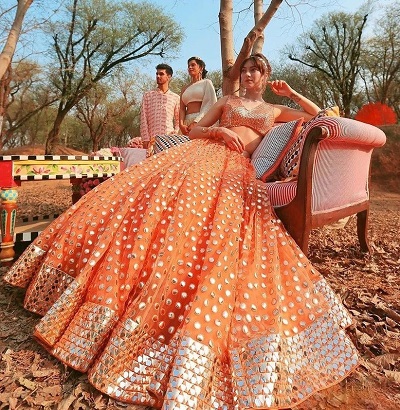 Gorgeous Full Flared Gota Patti Work Orange Lehenga Choli Design