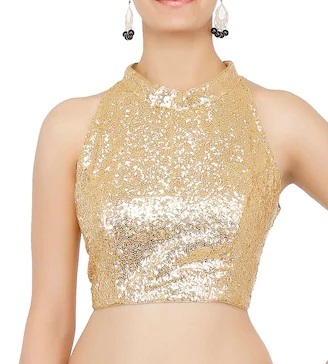 Halter collared Golden blouse for sarees