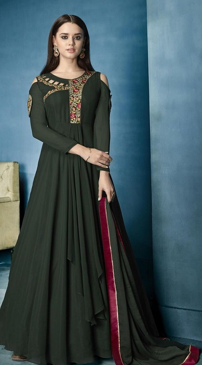Long Anarkali gown kurta with Cold shoulder