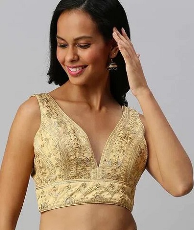 Plunging neck embroidered Golden design