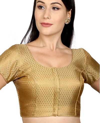 Round neck golden brocade blouse
