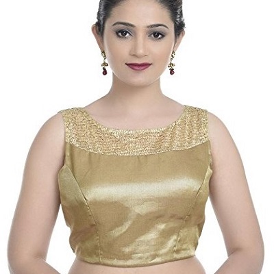 Simple Golden blouse design for sarees