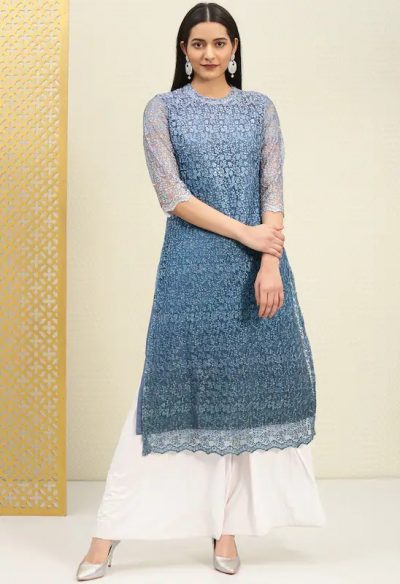 net samosa kurti kurtis women blue fabric under 200 fancy very stylish look  fashionable garments women's