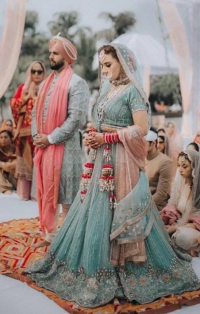 Blue Sequin Studded Heavy Sikh Bridal Dress