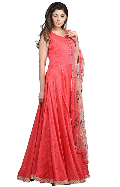 Chanderi Silk sleeveless long frock for women