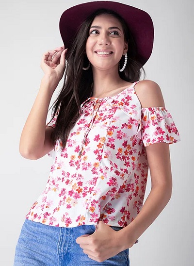 Cold shoulder floral printed summer top