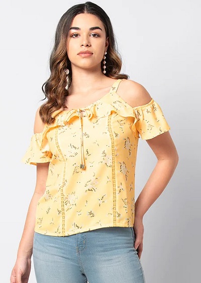 Cold shoulder ruffled top for college