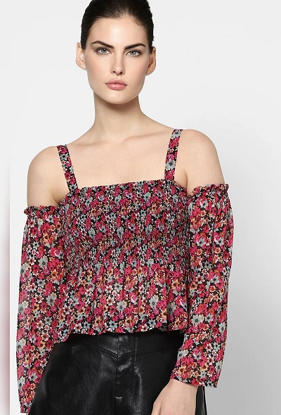 Cold shoulder smoking top