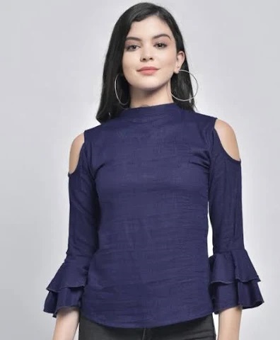 Collared Cold Shoulder Top With Ruffled Sleeves