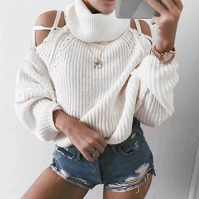 Crop Top Styled High Neck Sweater