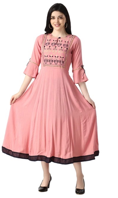 Flared simple pink Kurta with Bell sleeves
