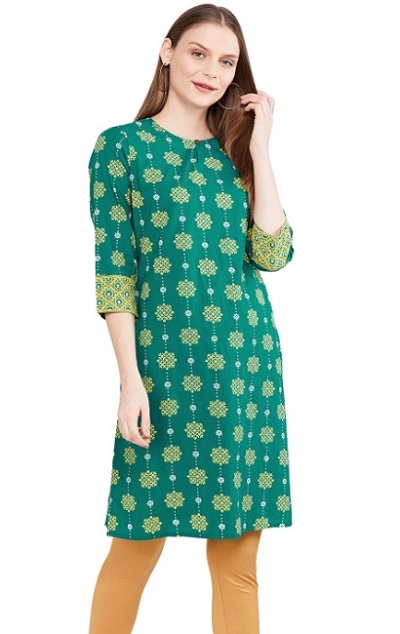 Floral printed green kurti design
