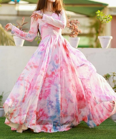 Buy Peach Pink Ombre Ikat Printed Gown by Designer I AM DESIGN Online at  Ogaan.com
