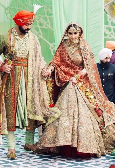Golden Red Punjabi Bridal Embroidered Dress