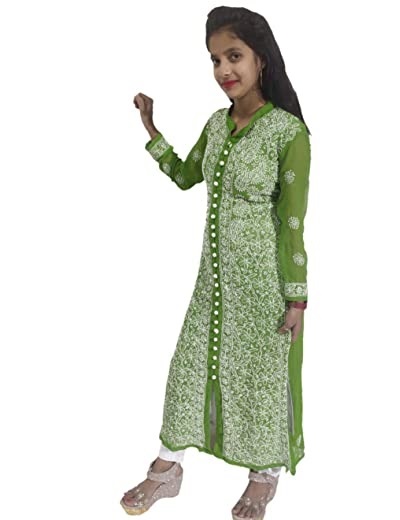 Long Chikan Work Kurti Design With Button Placket