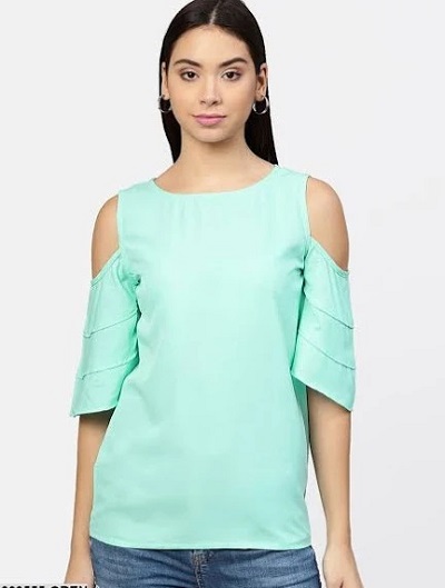 Long Cold Shoulder Top With Tiered Sleeves