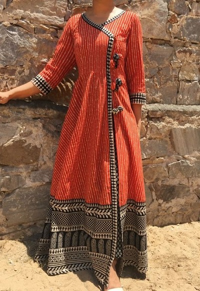 Long Side Cut Maxi Skirt Style Angrakha Pattern