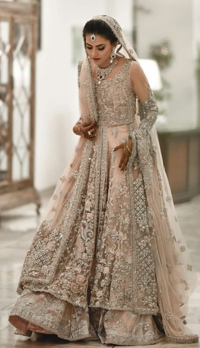 Luxurious Sequin and Zari Work Punjabi Bridal Dress Design