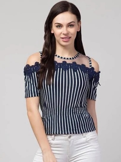 Patch Work Style Cold Shoulder Top Design