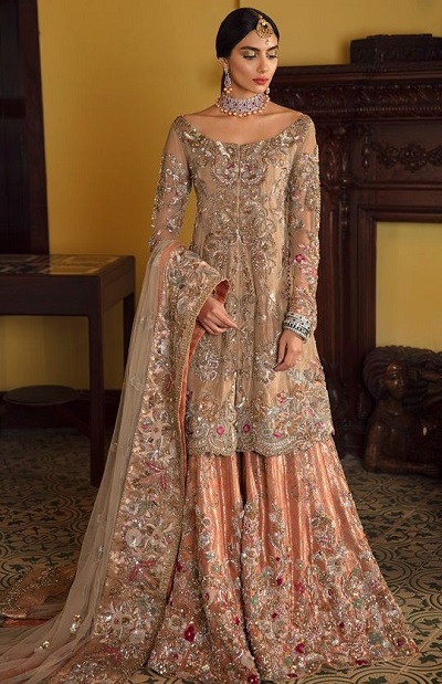 Peach Stylish Punjabi Bridal Dress for Wedding