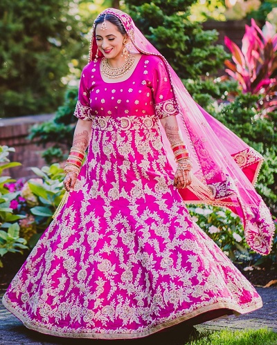 Pink heavy embroidered Punjabi bridal dress with dupatta