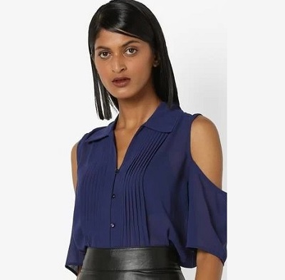 Pleated and Collared Crop Top Style