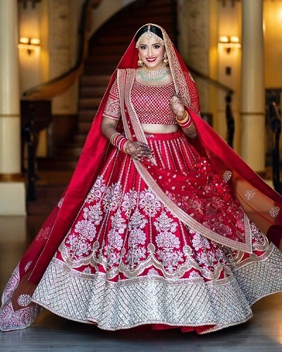 Red Punjabi Style Lehenga with Thick Border