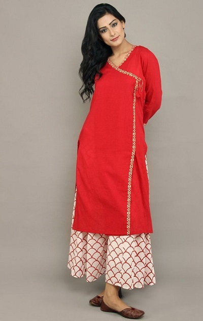 Simple Straight Cut Angrakha Kurta And Plazo Set