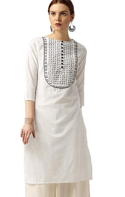 Simple embroidered white straight fit kurta design