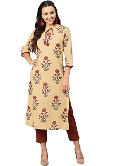 Straight Fit Floral Kurti With Pants