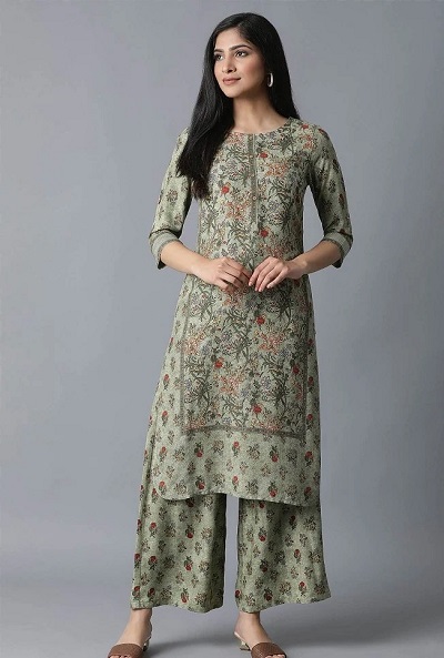 Straight Fit Printed Kurta With Flared Pants