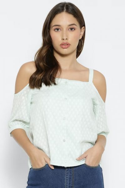 Strap style Cold Shoulder Top With Front Buttons
