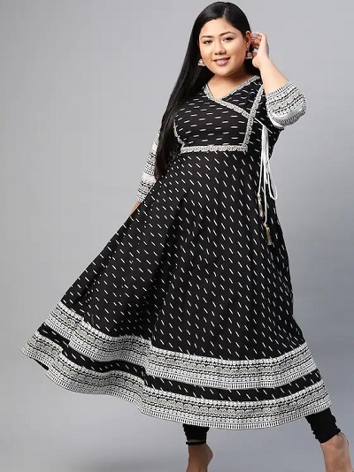 Stylish Black Angrakha Kurta Design