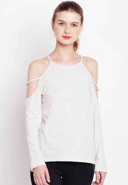 Stylish Full Sleeves White Cold Shoulder Top
