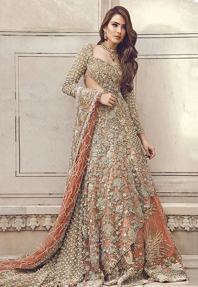 Stylish Heavy Embroidery Western Gown Style Punjabi Bridal Dress