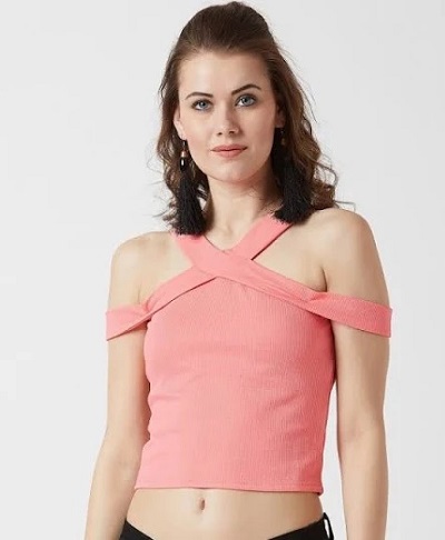 Stylish Pink Cold Shoulder Crop Top